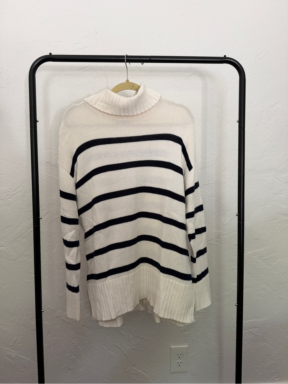 Cream and Black Old Navy Striped Turtleneck Sweater